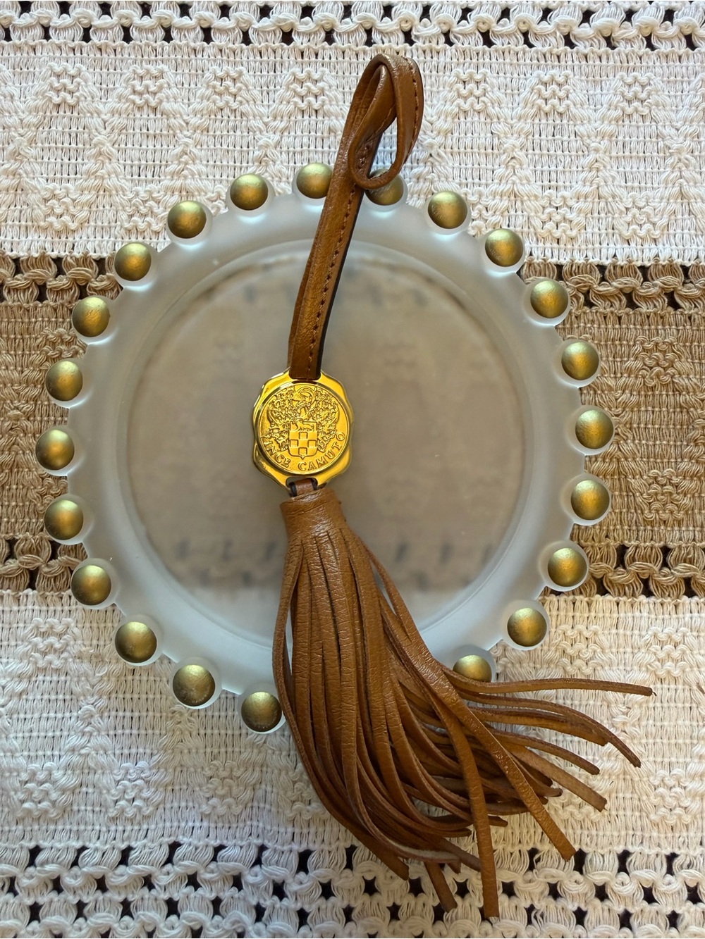 Vince Camuto Brown Tassel Hang Tag with Gold Tone Hardware